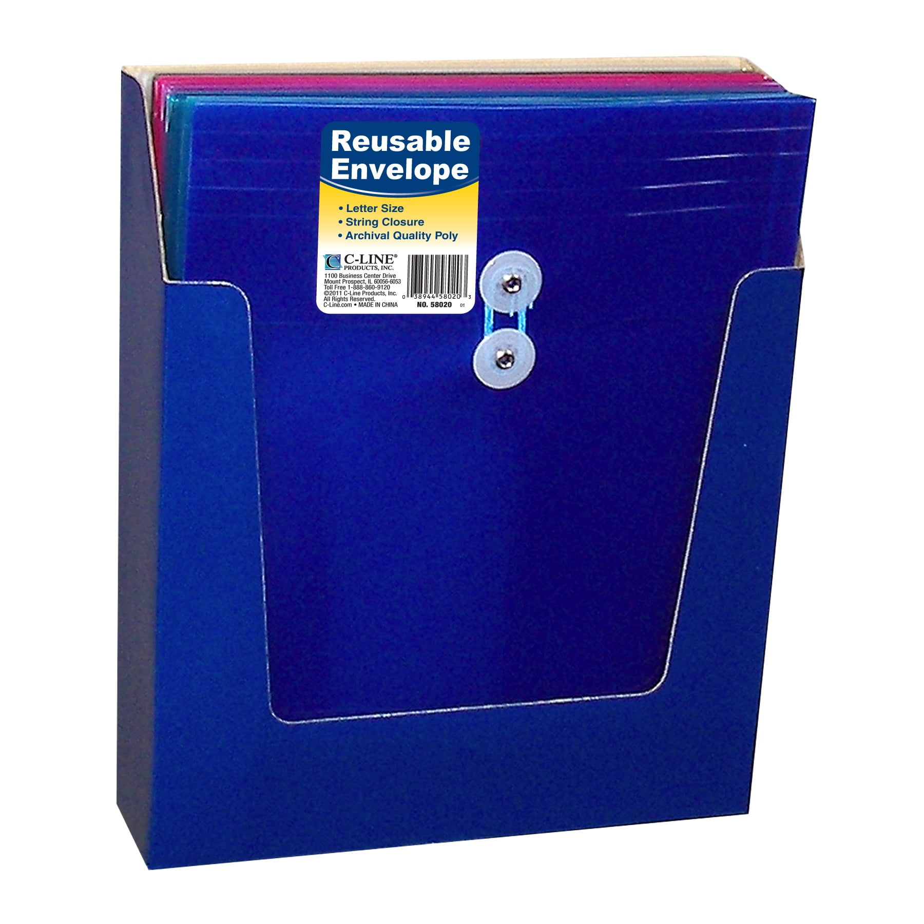 Reusable Poly Envelope with String Closure, Top Load, Assorted Colors