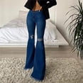 thumbnail image 2 of Flare Jeans For Women Ripped Flared Jeans Womens Vintage High Waited Bell Bottoms Jeans High Waist Knees Hole Wild Chic Tassel Hem Trousers Dark blue L, 2 of 4