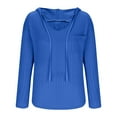 thumbnail image 5 of V Neck Pullover Tops, Womens Long Sleeve Knit Hoodies, Drawstring Pullover Tops with Pocket, 5 of 7