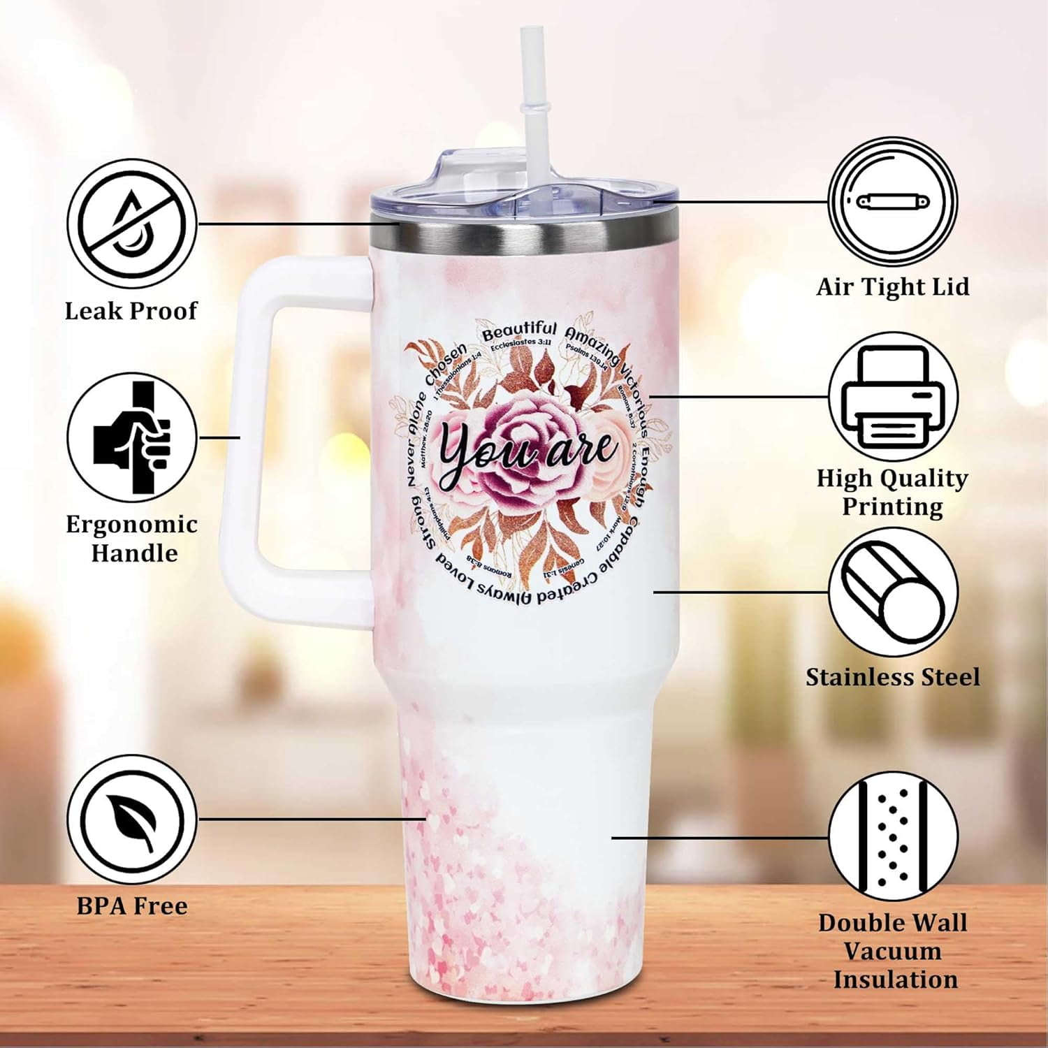 Christian Gifts For Women, 40 OZ Christian Tumbler Cup, Birthday, Christmas, Mothers Day Gifts for Women, Religious, Inspirational, Thank You Coworker, Friends Gifts Idea - You Are Tumbler