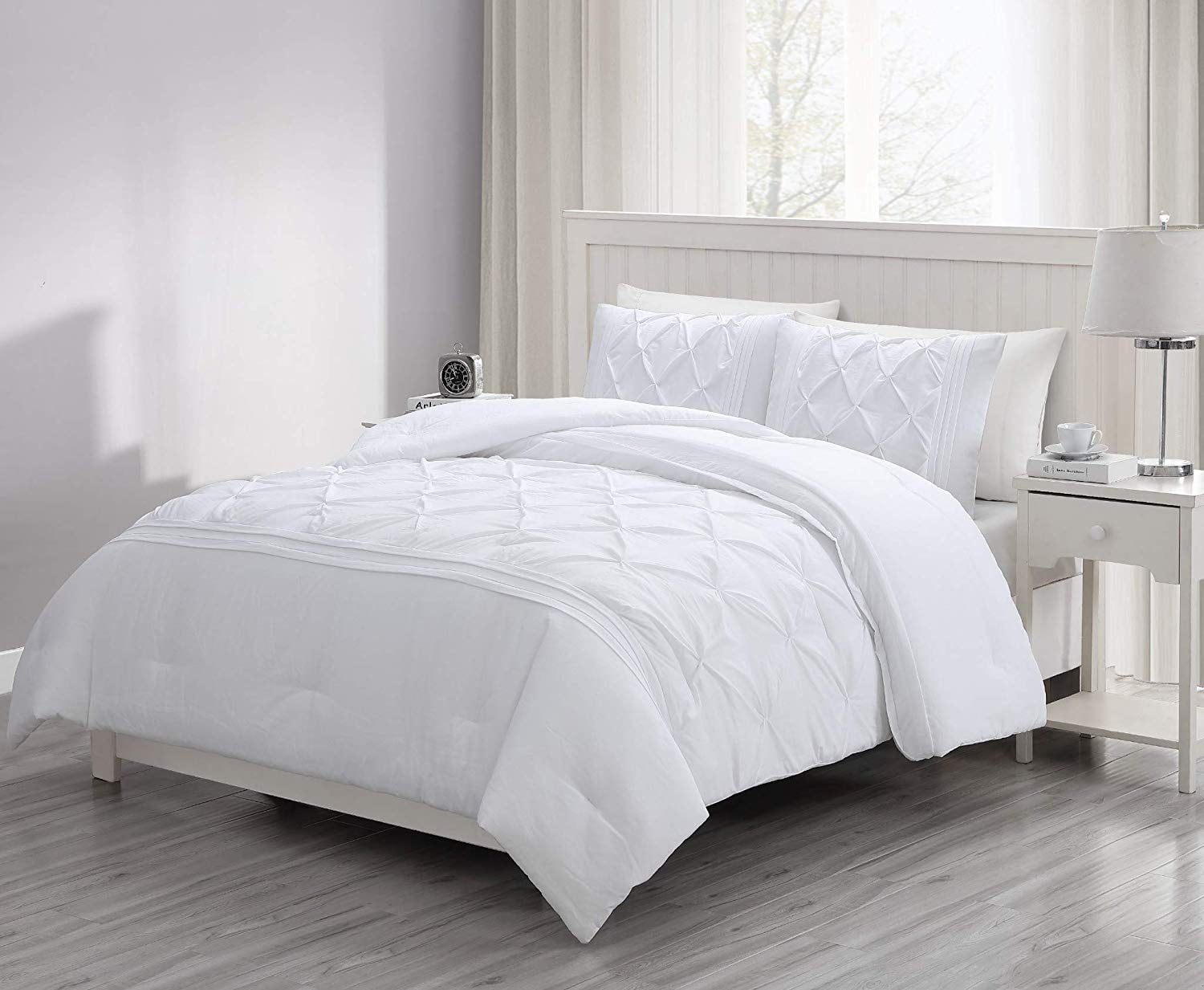 Chezmoi Collection Claire 3Piece Pinch Pleat Soft Washed Microfiber Comforter Bedding Set