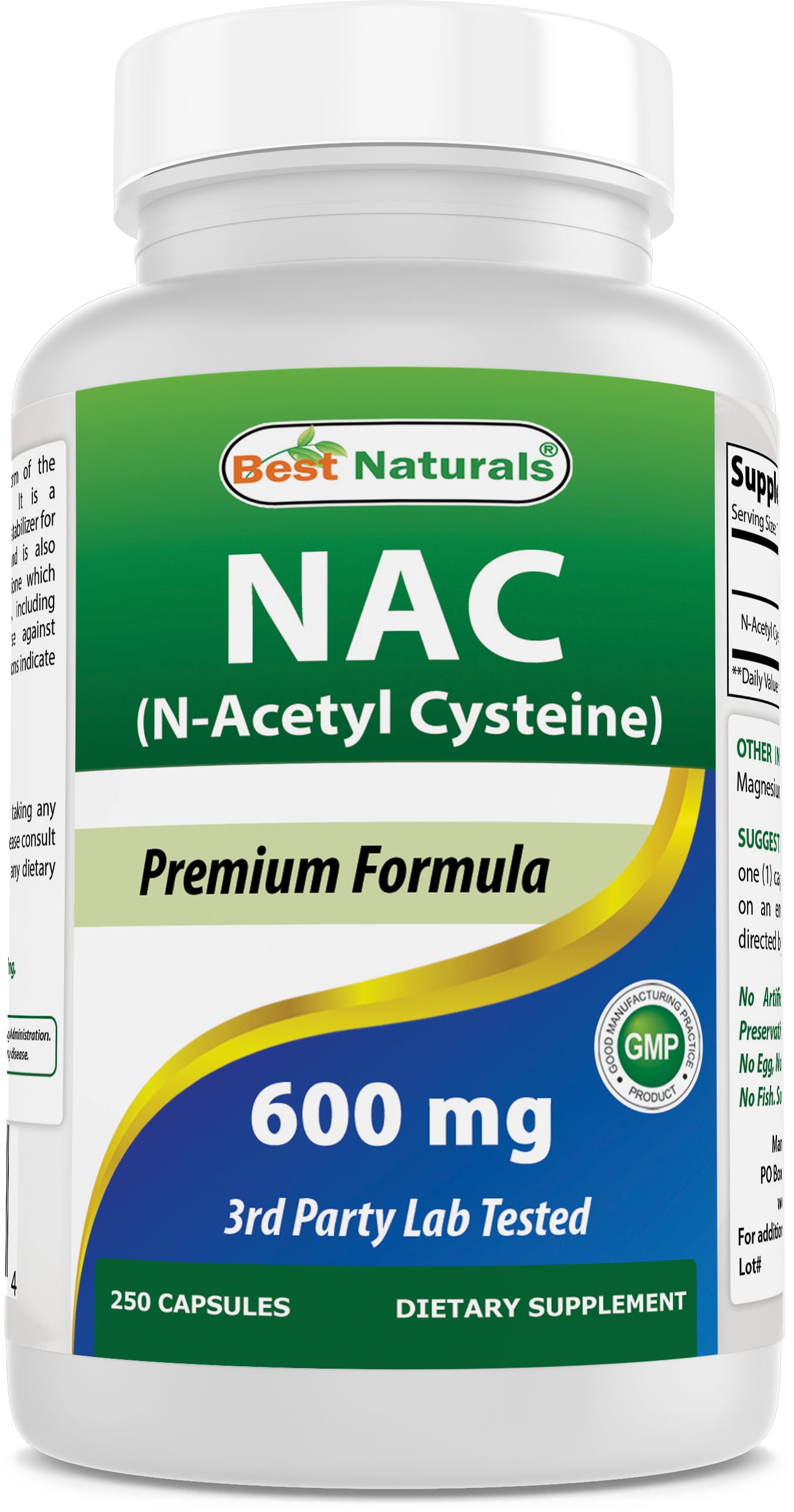 Best Naturals NAC Glutathione Supplement, 600mg, 120 Capsules, 3 Pack -  Walmart.com
