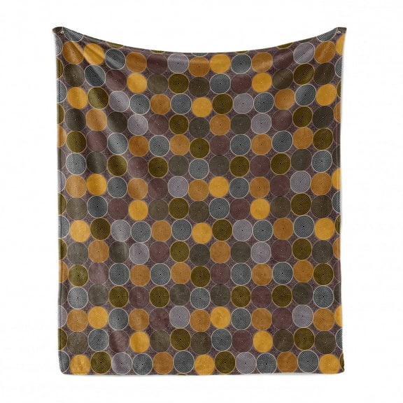 Aboriginal Soft Flannel Fleece Throw Blanket, Abstract Dotted Ornamental Rounds with Folkloric Influences, Cozy Plush for Indoor and Outdoor Use, 70" x 90", Multicolor, by Ambesonne
