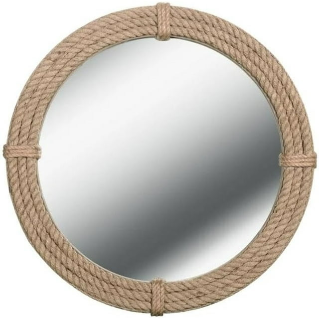 CRAFT INDIA Rustic Frame Round Rope Wall Mirror | Nautical Mirror for Farmhouse, Bedroom, Bathroom.