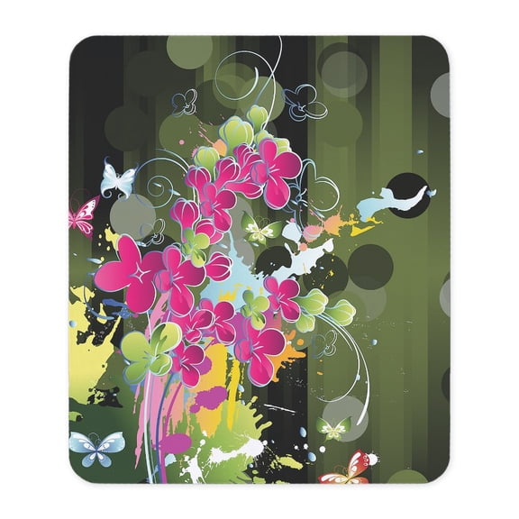 CafePress - Green Pink Floral Mousepad - Non-slip Rubber Mousepad, Gaming Mouse Pad