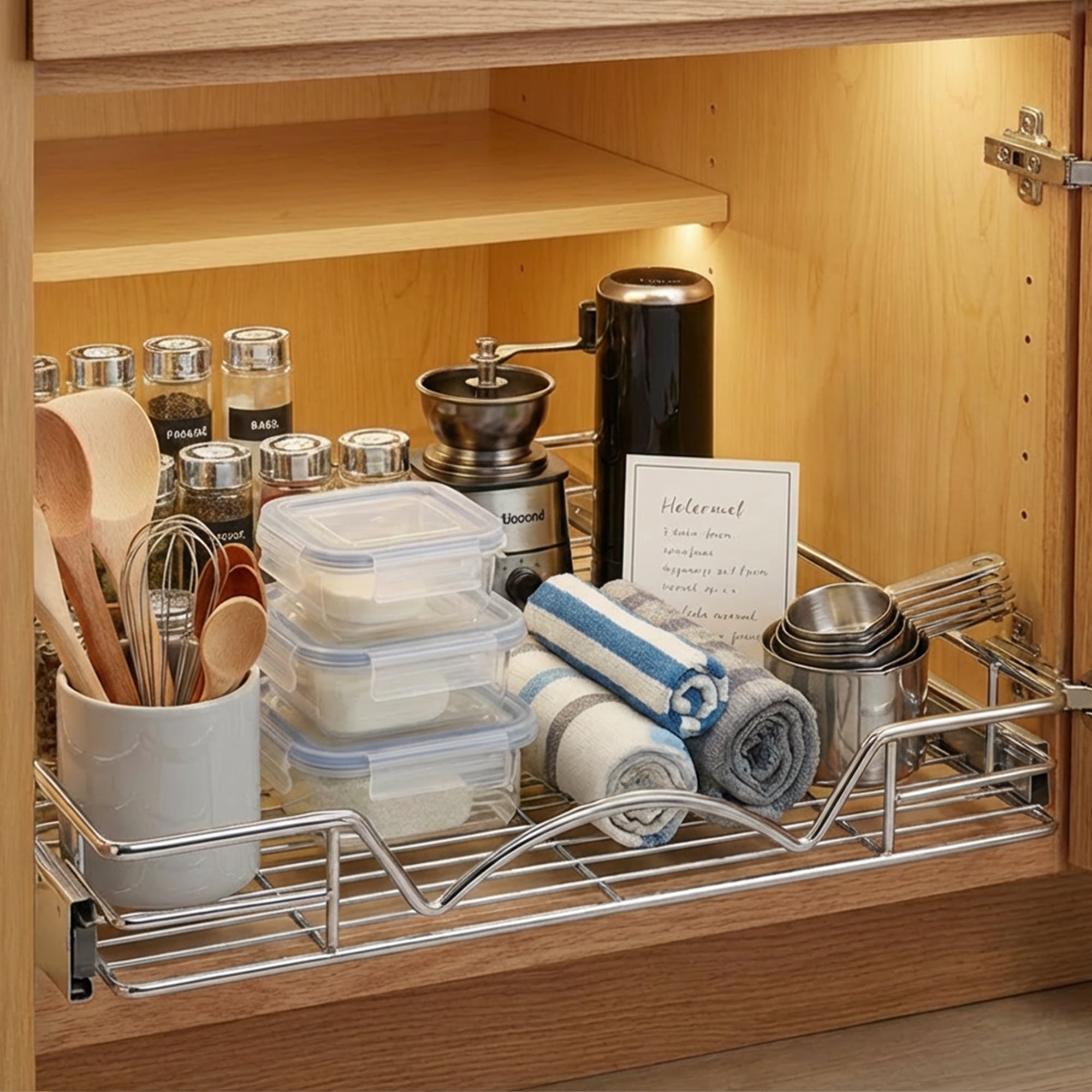 HOLDN' STORAGE Pull Out Cabinet Organizer with Steel Metal Chrome Finish 14”W x 21”D