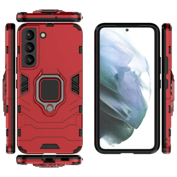 Compatible With Samsung Galaxy S22 Phone Case Military Grade Drop Protection Hard PC Soft TPU Rugged Design Holder[Hidden Kickstand] Anti-Scratch Anti-Fingerprint Phone Case,Red