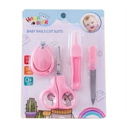 Baby Nail Kit 4-in-1 Baby Nail Care Tool Set Safe Baby Manicure Set Includes Baby Nail Clippers, Scissor, Nail File and Tweezer Baby Grooming Kit for Newborn Infant Toddler (Pink)