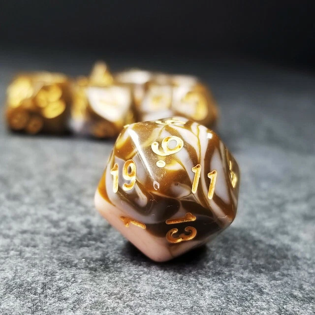 Sage'S Stones - Coffee/White Gold Ink Acrylic Polyhedral Dice Set Games Dnd
