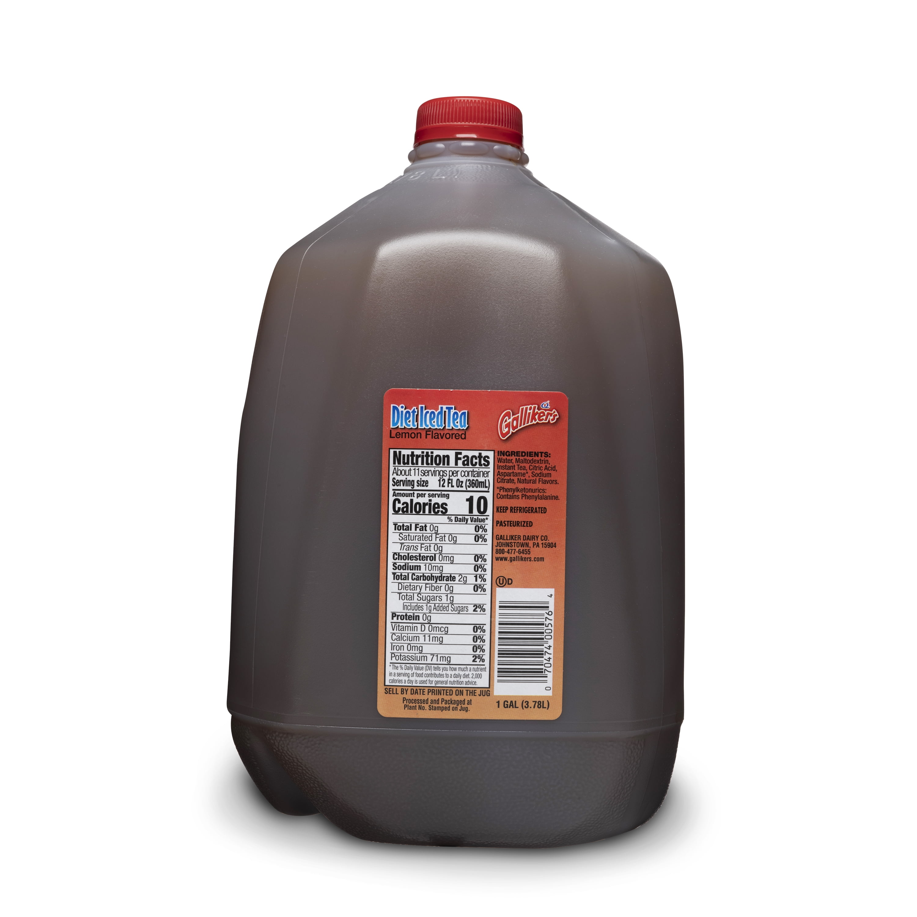 Galliker's Diet Lemon Flavored Iced Tea, Gallon, Plastic Jug, Naturally Caffeinated