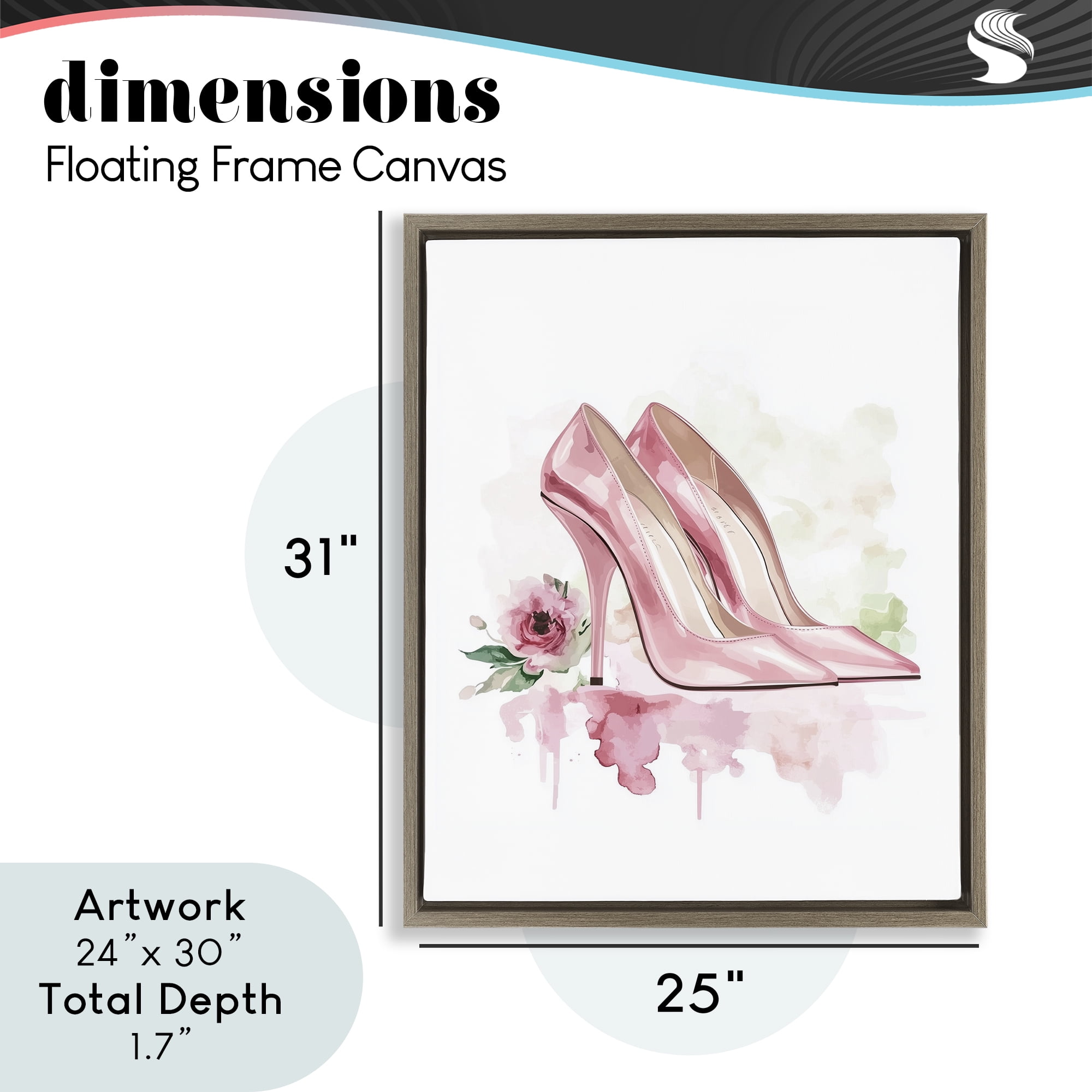 Rosy Pastel Heels Brown Framed Floater Canvas Wall Art, design by Christine Simpson Art