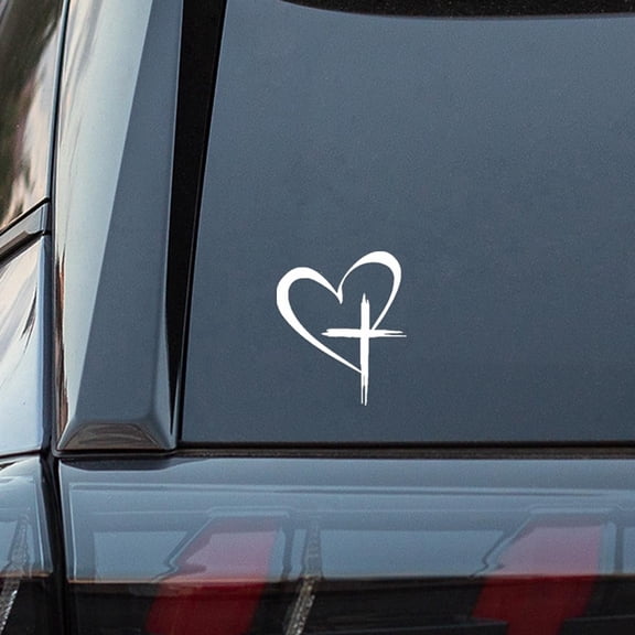 CCOCC Love Cross Sticker Vinyl Window Decal, 8’’×6’’, White Large | Love Heart Cross Stickers Decal, for Notebook, Car, Laptop, Trucks, Bumpers, Mirrors, Walls, and Water Bottles