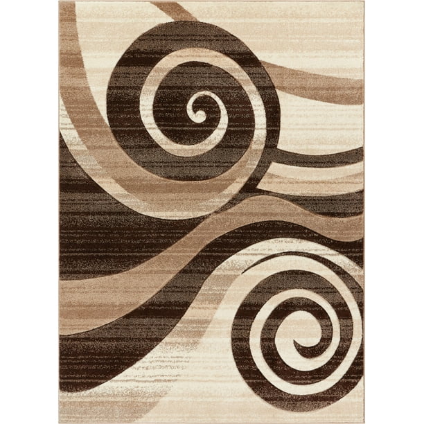 Desert Swirl Brown & Beige Modern 6x9 7x9 ( 6'7" x 9'3" ) Geometric