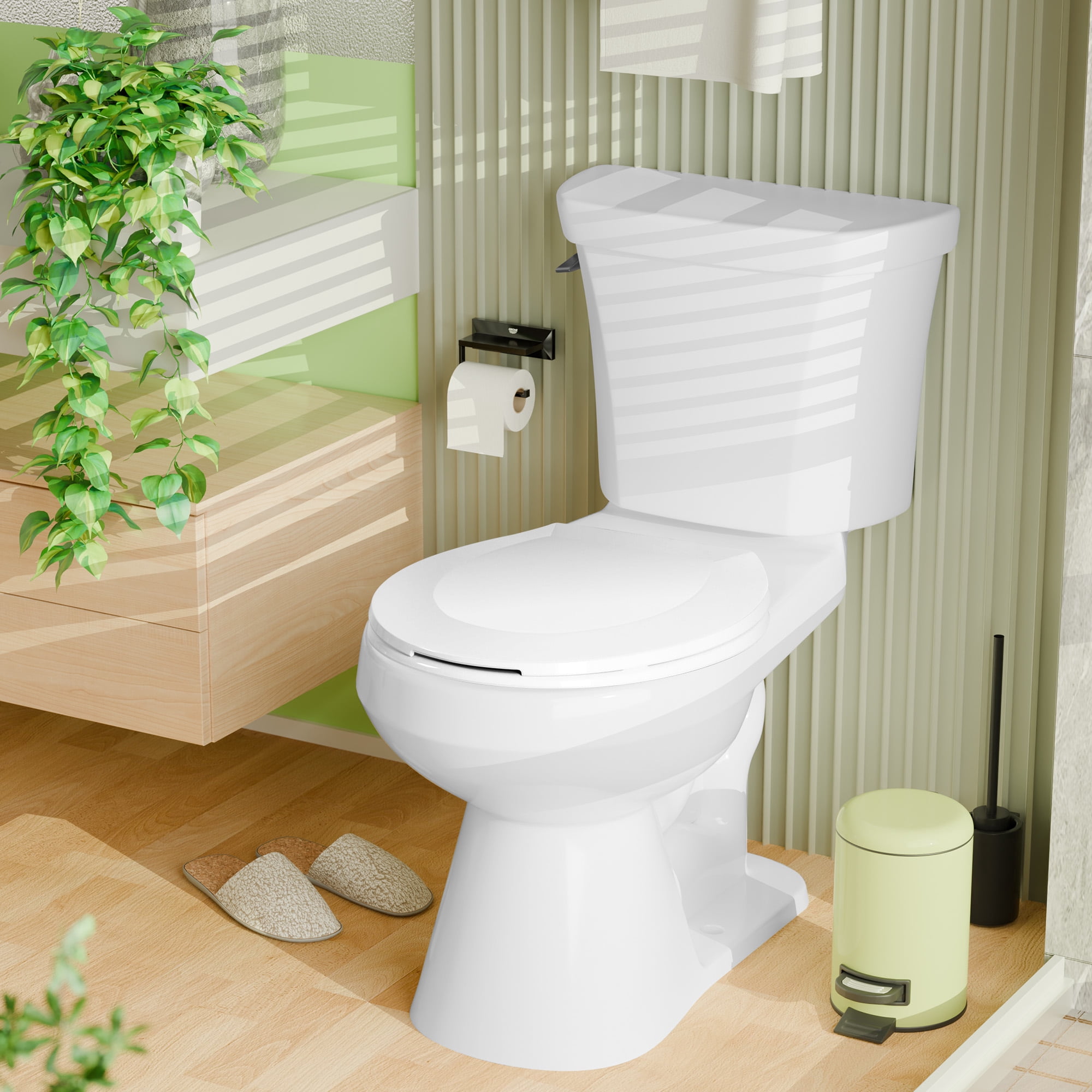 Angol Shiold Round Toilet Seat - Slow Close Hinges, Ergonomic Design with Grip-Tight Bumpers, Safe Easy-Clean PP Material, Fit 16.5" Round, White