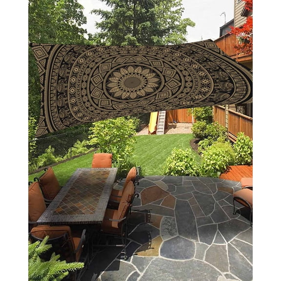 Sun Shade Sail 14x18Ft Mandala Circle Design Uv Block Sunshade Canopy Outdoor Shade Cover Rectangle Shade Cloth For Patio Garden Yard Deck Pergola