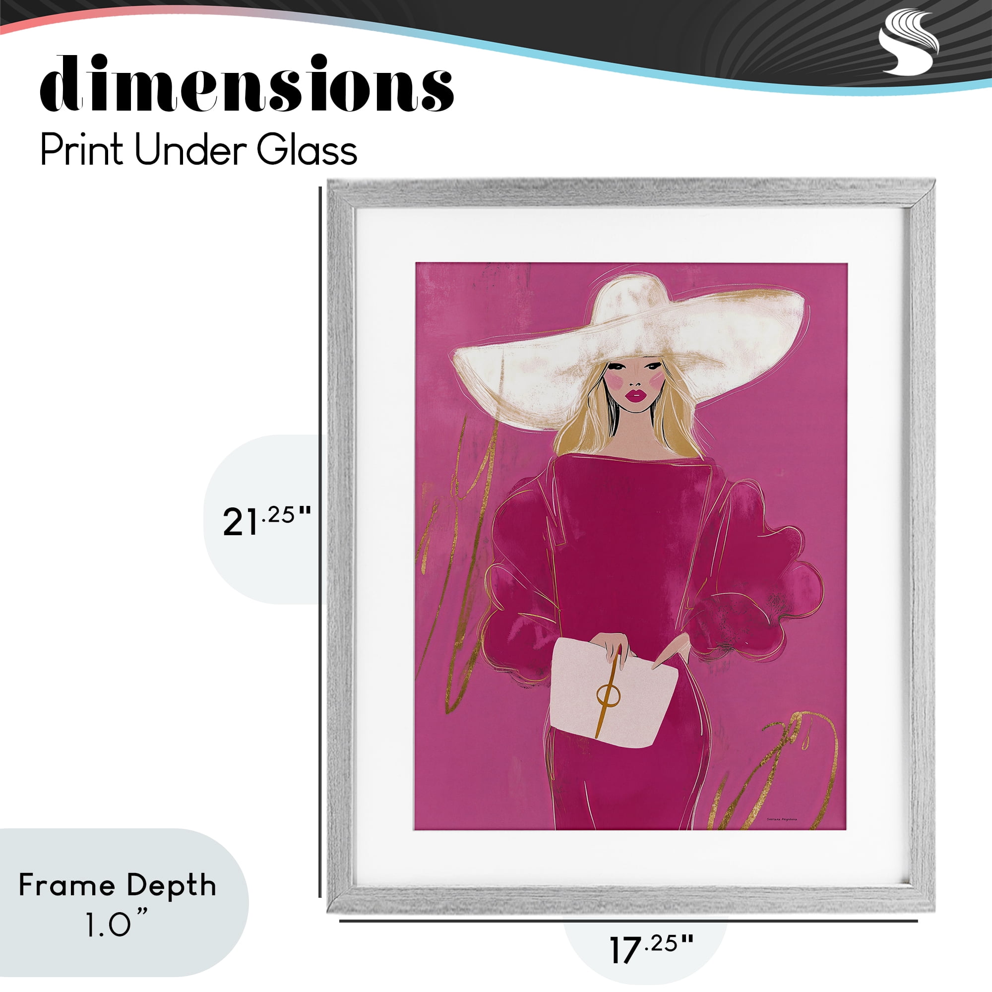 Stupell Industries Lady In Pink with Hat Gray Framed Print Under Glass, design by Svetlana Aleynikova