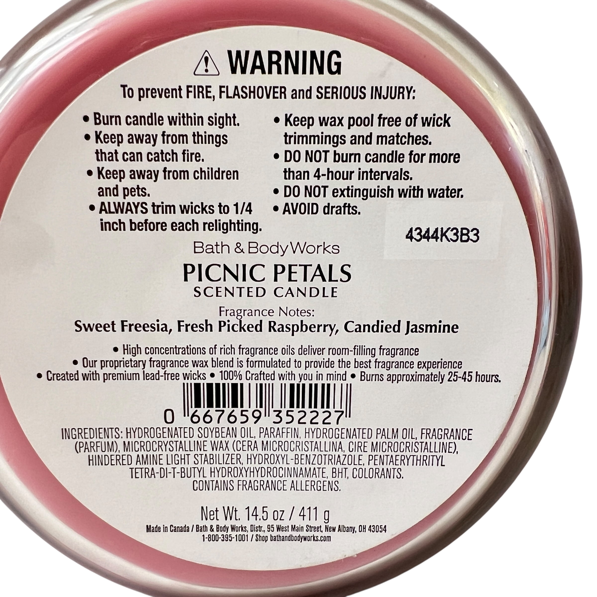 Bath & Body Works Picnic Petals Scented 3 Wick Candle 14.5 oz
