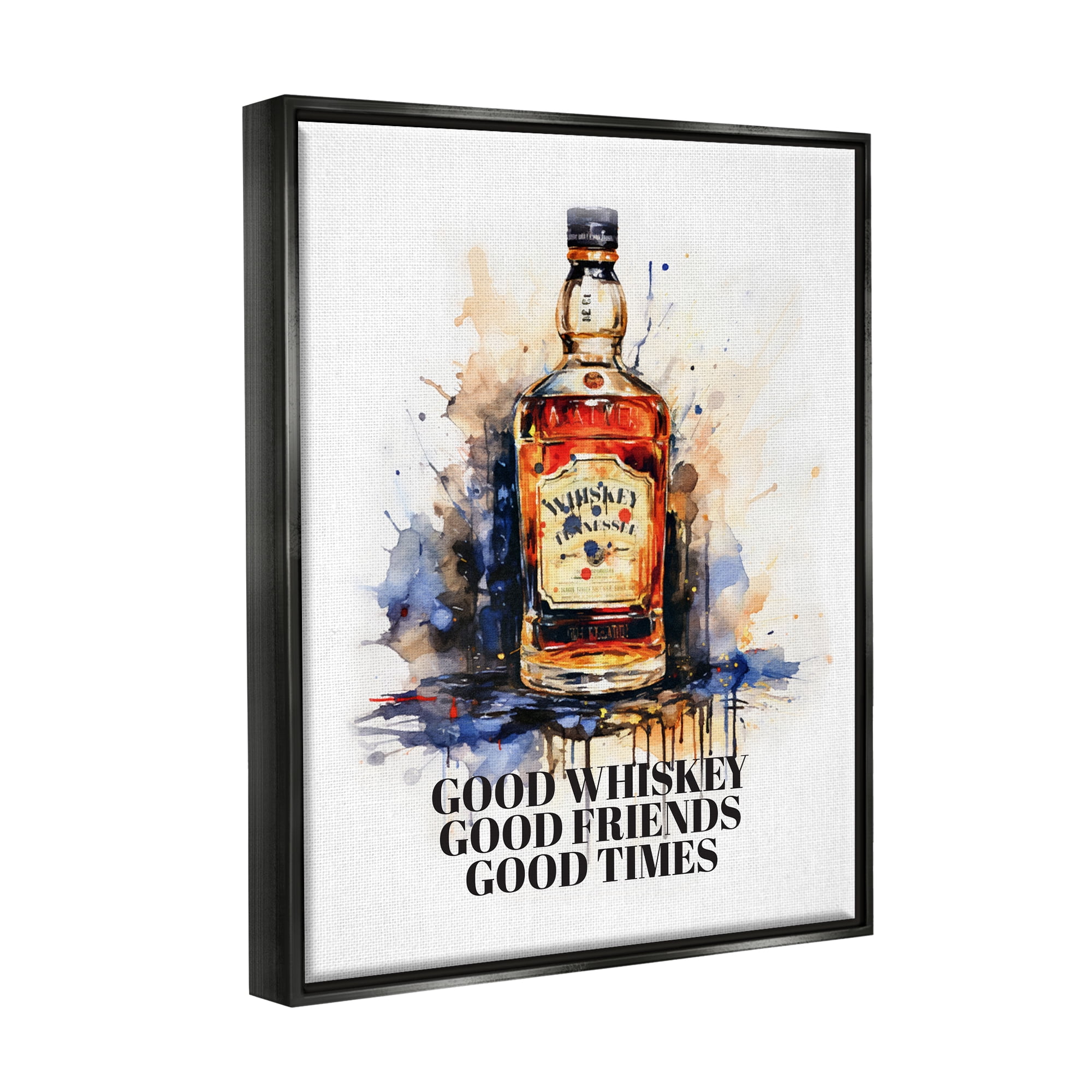 Stupell Industries Good Whiskey & Friends Food & Beverage Painting Black Floater Framed Art Print Wall Art, 25 x 31