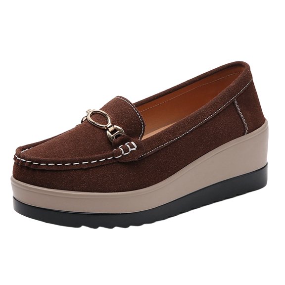 Womens Brown Loafers Platform Wedge Heel Slip On Shoes for Women Comfort Casual Work Padded Insole Faux Leather-Look,Size 8.5