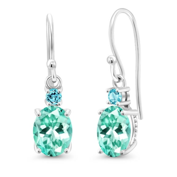 Gem Stone King 10K White Gold Blue Apatite and Swiss Blue Topaz Dangle Earrings for Women (2.54 Cttw, Gemstone Birthstone, Oval 8x6mm)