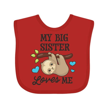 

Inktastic My Big Sister Loves Me with Sloth and Hearts Gift Baby Boy or Baby Girl Bib