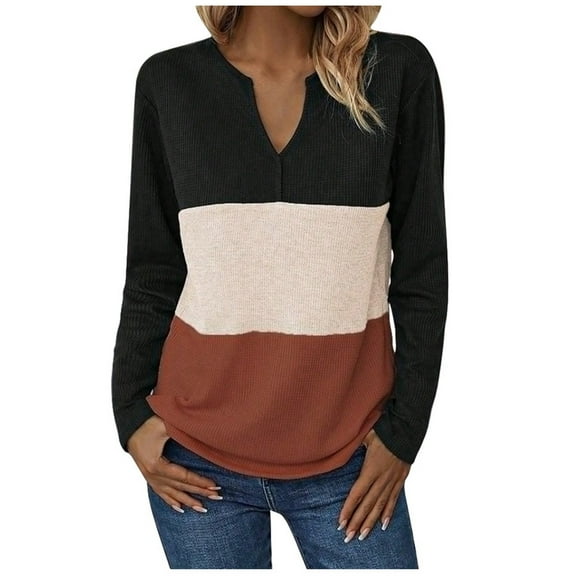 MIUOWANP Women's Fashion Hoodies & Sweatshirts Plus Size Oversized Long Sleeve Round-Neck Color Block For Girls Light Weight Soft With Pockets Shirts Black M