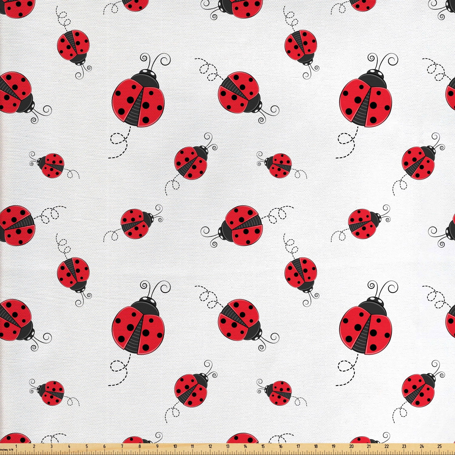 Ladybugs Fabric by The Yard, Ladybug with Dotted Wings Swirls and