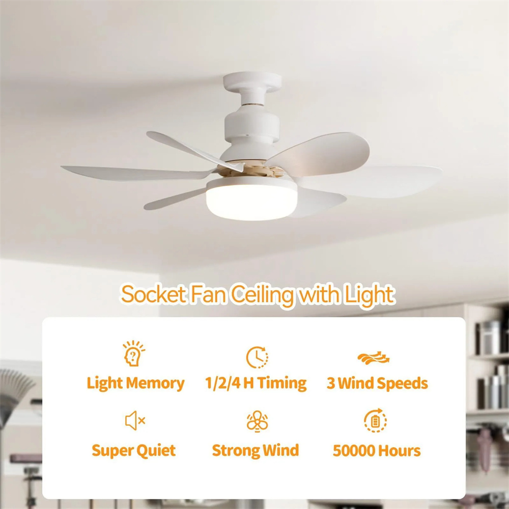 E27 LED Ceiling Fan Light – Dimmable Chandelier With Remote, 5-Blade, 265V, Modern White