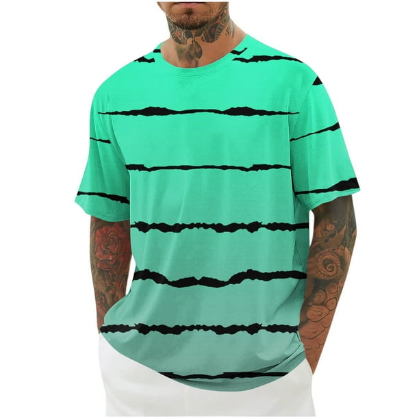 Camisetas de Manga Corta para Hombre, Blusa Casual de Cuello Redondo de Impresión de Gradiente, Camiseta Deportiva de Poliéster de Moda