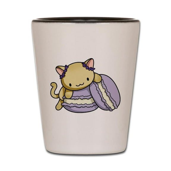 CafePress - Macaron Kitty - White/Black Shot Glass, Unique and Funny Shot Glass