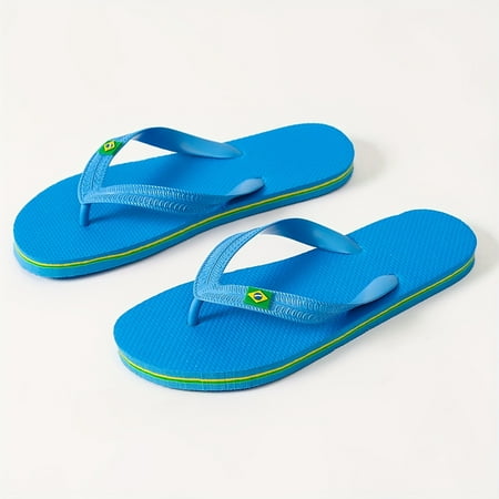 

FDGHYTBF Chic Brazil Flag Pattern Flip Flops - Slip-On Flat Heel Insole Solid Color Indoor & Outdoor Slides for Independence Day Celebration