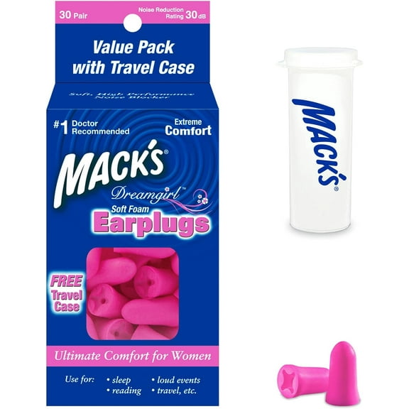 Mack's Dreamgirl Soft Foam Earplugs, 30 Pair, Pink - Small Ear Plugs for Sleeping, Snoring, Studying, Loud Events, Traveling & Concerts