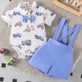 thumbnail image 2 of mgoYE Baby Boy Clothes 6-9 Months Infant Baby Boy Outfit Car Print Short Sleeve Bow Romper Suspender Shorts Set 2Pcs Summer Clothes(Blue,0-3 Months), 2 of 9