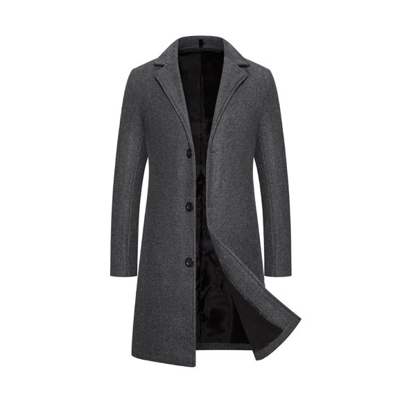 Bellella Men's Overcoat Single Breasted Pea Coats Long Sleeve Trench Coat Casual Notch Lapel Outwear Men Deep Gray M