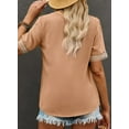 thumbnail image 5 of Chase Secret Tops for Women Lace Trim V Neck Short Sleeve Blouses Hollow Out Dressy Casual Shirts Apricot, 5 of 8