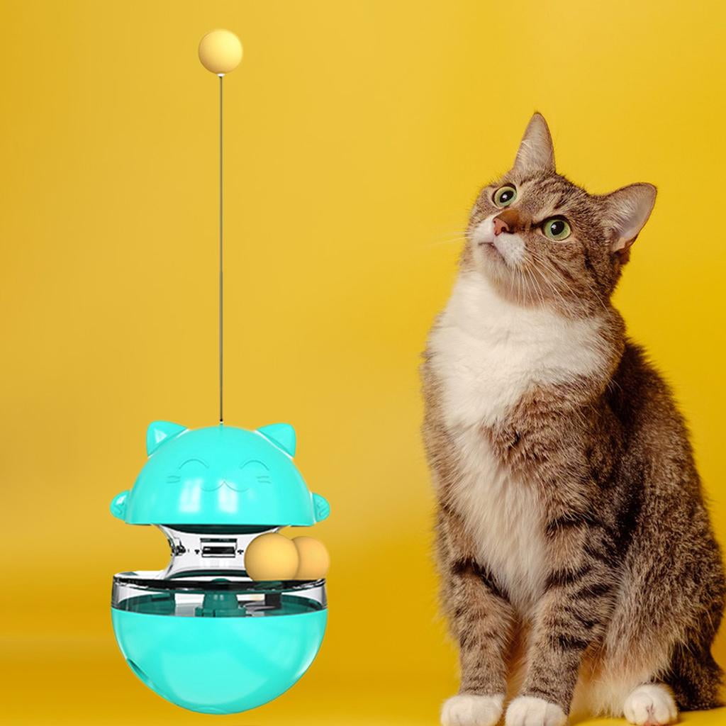 Bvdfgk Cat Food Dispenser Treat Toys, Interactive Treat Dispensing Slow Feeder Pet Food Blue