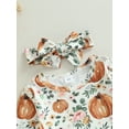 thumbnail image 5 of Newborn Baby Girls Halloween Clothes Flower Pumpkin Flare Long Sleeve Romper Jumpsuits Bodysuits + Headband Fall Outfits, 5 of 8