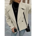 thumbnail image 4 of Cropped Trench Coat for Women Double Breasted Long Sleeve Work Office Business Casual Fall Short Jackets Gray XL, 4 of 9