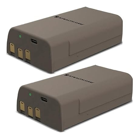 Stealth Cam FieldMax 2-Pack 5,000mAh 12V Lithium Rechargeable Cartridge Batteries with USB Charging Cable (STC-RCBAT-2PK)