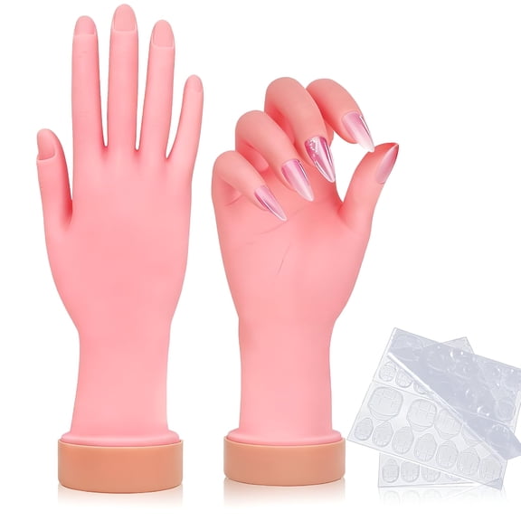 ACDANC 1Pcs Silicone Practice Hand for Nail Training with 48 Adhesive Tabs, Fake Hand for Acrylic Nails, Flexible Reusable Mannequin Hand Model for Gel Polish, Manicure and Nail Art Practice