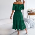 thumbnail image 6 of Wowcloth Women's Off-Shoulder Dress, Casual Fashion Solid Color Short Sleeve A-Line Midi Dress with Below-Calf Length for Daily Wear and Style Wears, 6 of 8