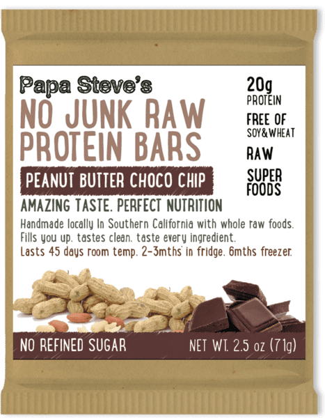 Papa Steve's No Junk Raw Protein Bar, Peanut Butter Choco Chip, 20g Protein, 10 Ct