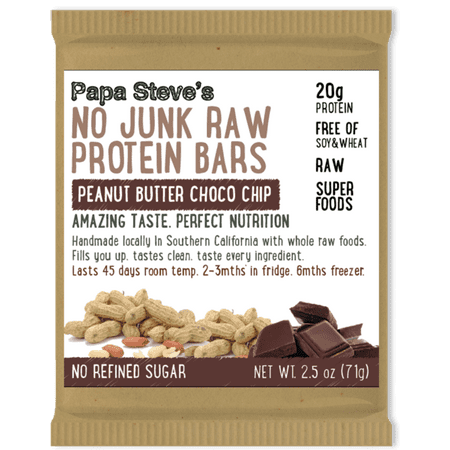 Papa Steve's No Junk Raw Protein Bar, Peanut Butter Choco Chip, 20g Protein, 10