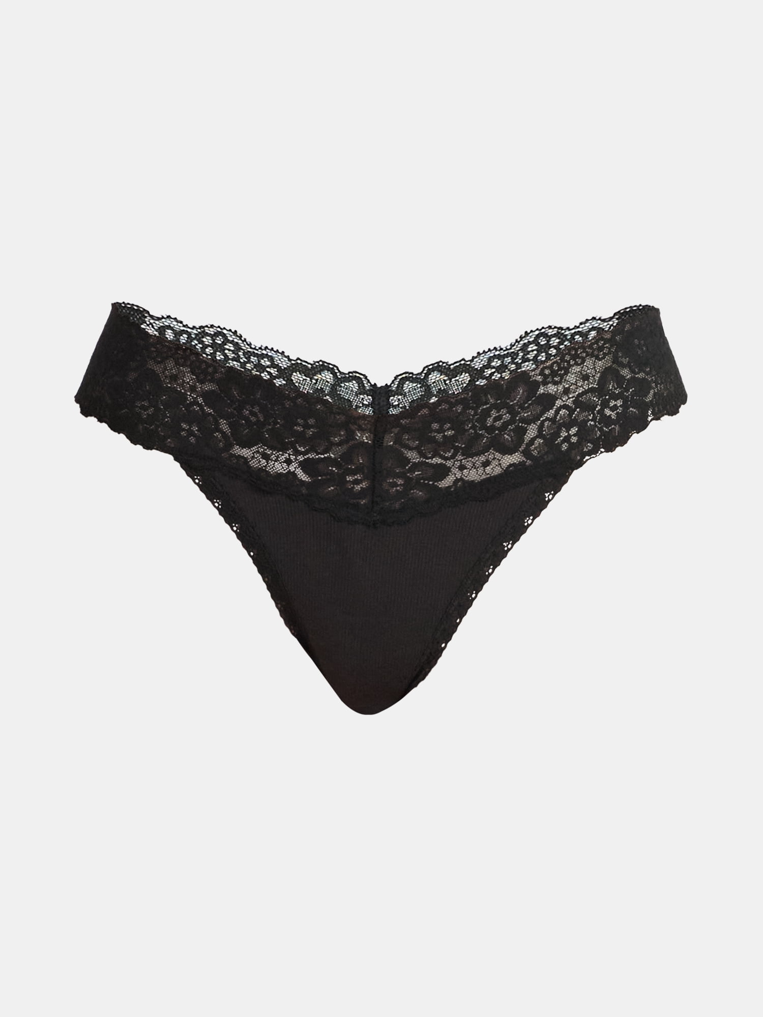 No Boundaries Cotton-Blend Ribbed and Lace Thong Panties, Women's