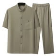 thumbnail image 3 of HVOBTTY Mens Comfy Pajama Set, Summer Pajama Set for Men, Men's Fashion Casual Soft Solid Color Stand Collar Short Sleeve Top and Long Pants Sport Sleepwear or Outdoor Set Green, XXL, 3 of 4
