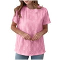 thumbnail image 1 of Liquidation! Hauts Grande Taille pour Femmes, Blouse à Manches Courtes d'Été pour Femmes, Haut Décontracté Uni à Col Rond et Manches Courtes pour Femmes, 1 of 5