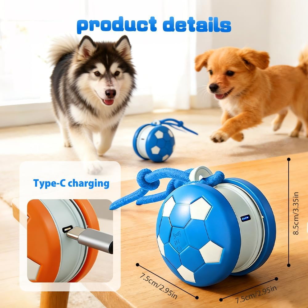 Interactive Dog Balls, Electric Moving and Rolling Enrichment Dogs Ball with Rope, Interactive Pet Ball for Small Medium Large Dogs, Rechargeable Motion-Activated Smart Dog Ball (Blue+Orange, 2Pcs)