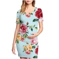thumbnail image 2 of breaise Floral Side Ruch Maternity Dress Summer Crew Neck Bodycon Mini Dress 2025 Short Sleeve Baby Shower Dress Casual Lounge Pregnancy Dress Daily Wear, 2 of 6