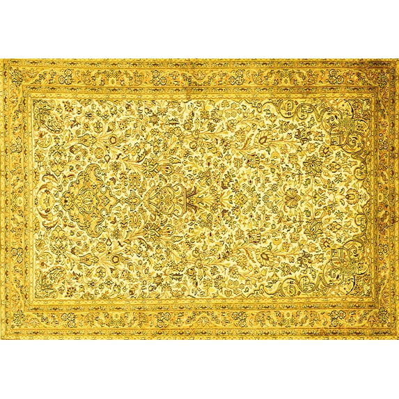 Ahgly Company Machine Washable Indoor Rectangle Persian Yellow Traditional Area Rugs, 7' x 10'