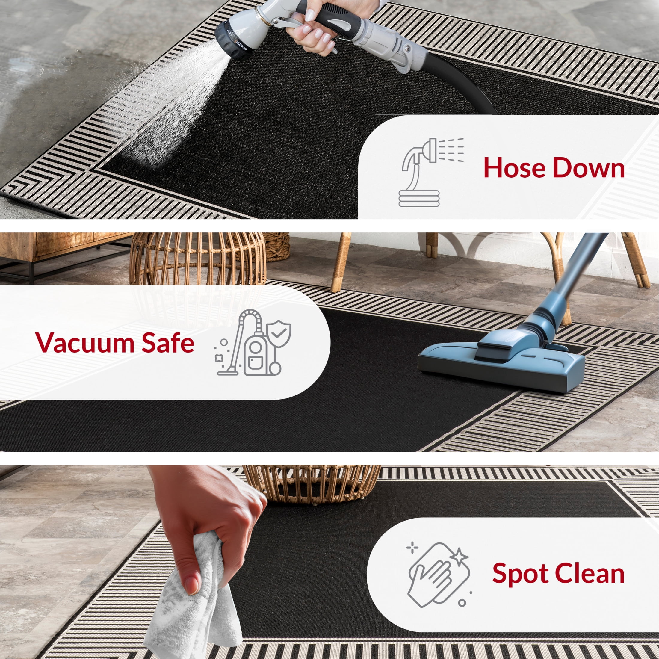 nuLOOM Asha Simple Striped Indoor/Outdoor Area Rug, 8' x 10', Asha Black